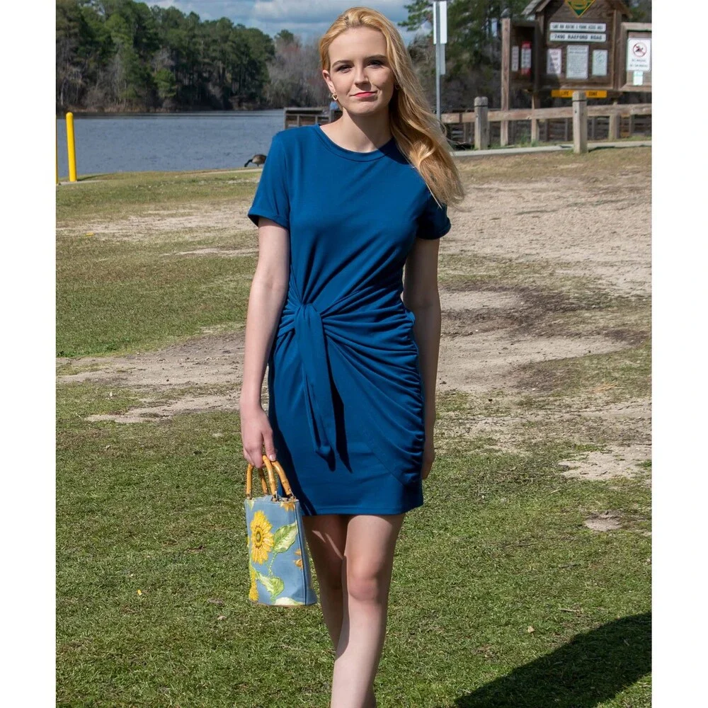 BTFBM Women 2025 Spring Casual Short Sleeve Ruched Bodycon Tank T Shirt Dress- - Picture 7 of 8